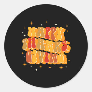 Retro Groovy Herfst Dankbare Vibes Happy Thanksgiv Ronde Sticker