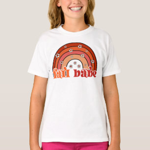 Retro Groovy Herfst Meisje Regenboog met Madeliefj T-shirt