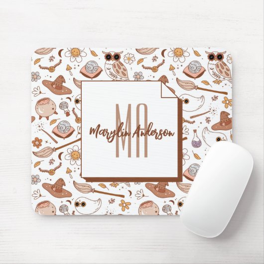 RETRO GROOVY HERFST MONOGRAM HALLOEEN MUISMAT (Met muis)