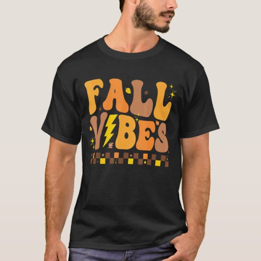 Retro Groovy Herfst Vibes Checkered Pattern Autumn T-shirt (Voorkant)