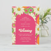 Retro groovy hete roze sinaasappel en witte madeli kaart (Staand voorkant)