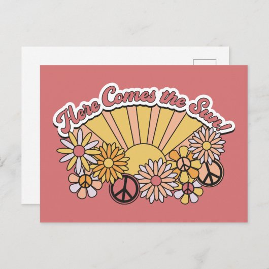 Retro Groovy | Hier komt de afbeelding van de zon Briefkaart (Voorkant / Achterkant)