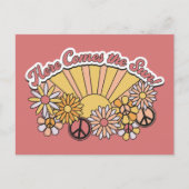 Retro Groovy | Hier komt de  afbeelding van de zon Briefkaart (Voorkant)