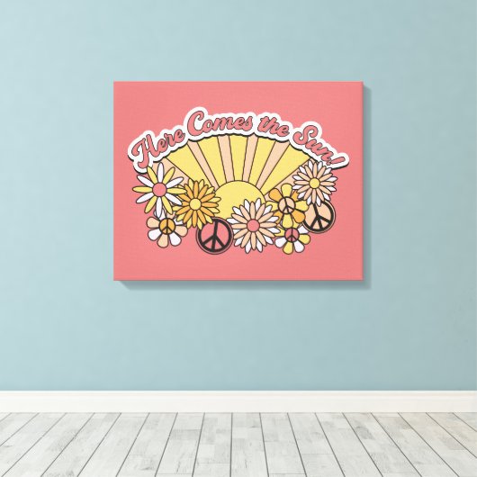 Retro Groovy | Hier komt de afbeelding van de zon Canvas Afdruk (Insitu (Houten vloer))