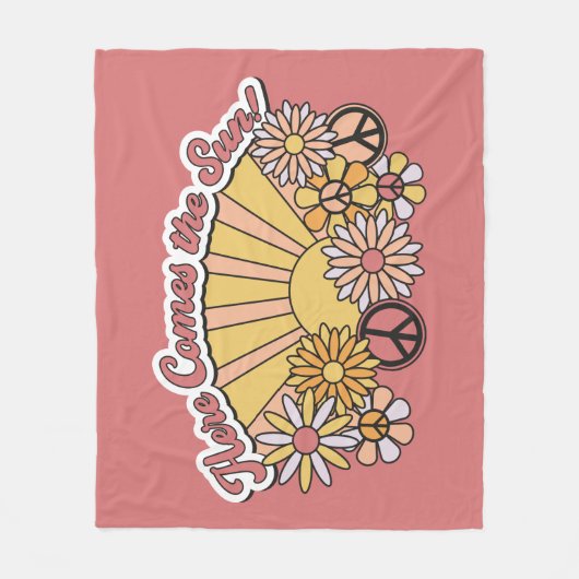 Retro Groovy | Hier komt de  afbeelding van de zon Fleece Deken (Voorkant)