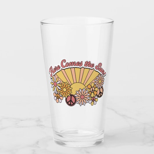 Retro Groovy | Hier komt de  afbeelding van de zon Glas (Voorkant)