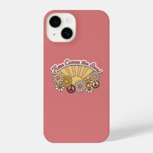 Retro Groovy   Hier komt de  afbeelding van de zon iPhone 14 Hoesje