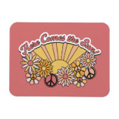 Retro Groovy | Hier komt de  afbeelding van de zon Magneet (Horizontaal)