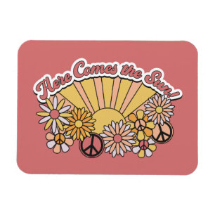 Retro Groovy   Hier komt de  afbeelding van de zon Magneet