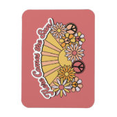 Retro Groovy | Hier komt de  afbeelding van de zon Magneet (Verticaal)