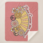 Retro Groovy | Hier komt de  afbeelding van de zon Sherpa Deken (Voorkant)