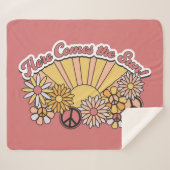 Retro Groovy | Hier komt de  afbeelding van de zon Sherpa Deken (Voorkant (horizontaal))