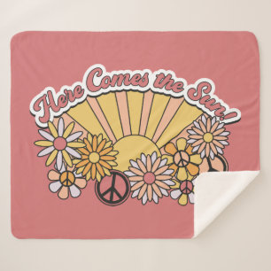 Retro Groovy   Hier komt de  afbeelding van de zon Sherpa Deken