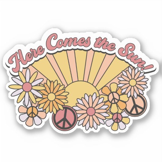 Retro Groovy | Hier komt de afbeelding van de zon Sticker (Voorkant)