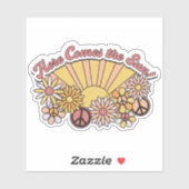 Retro Groovy | Hier komt de  afbeelding van de zon Sticker (Vel)