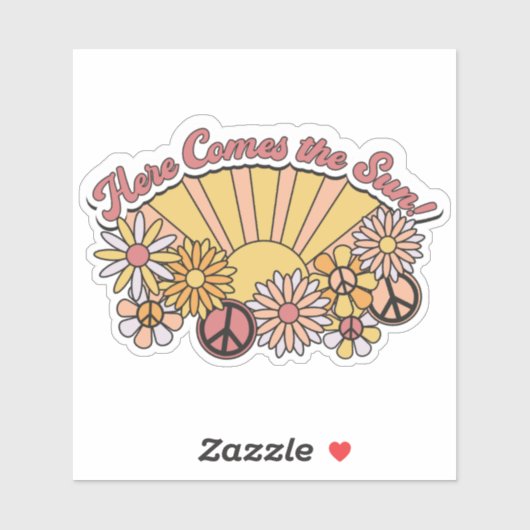 Retro Groovy | Hier komt de  afbeelding van de zon Sticker (Vel)