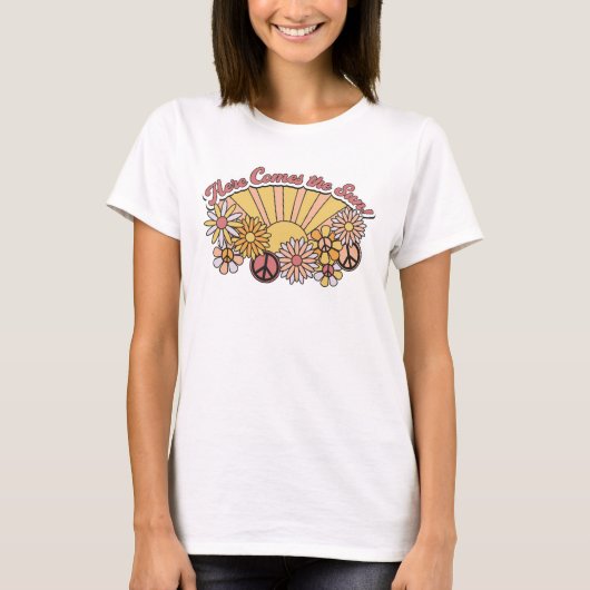 Retro Groovy | Hier komt de  afbeelding van de zon T-shirt (Voorkant)