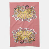 Retro Groovy | Hier komt de afbeelding van de zon Theedoek (Verticaal)