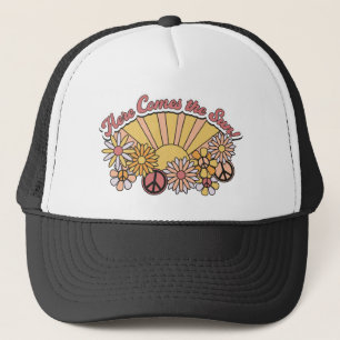 Retro Groovy   Hier komt de  afbeelding van de zon Trucker Pet