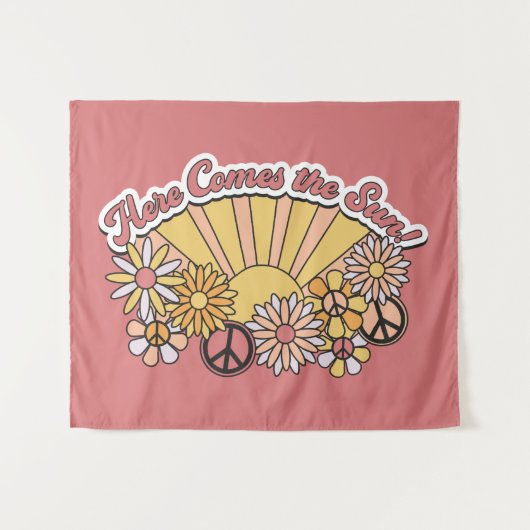 Retro Groovy | Hier komt de  afbeelding van de zon Wandkleed (Voorkant (horizontaal))