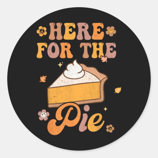 Retro Groovy hier voor de Thanksgiving Pie pomkin Ronde Sticker (Voorkant)