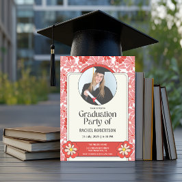 Retro Groovy Hippie Bloem Foto Afstuderen Kaart