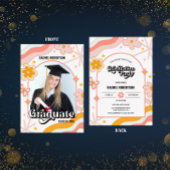 Retro Groovy Hippie Bloem Foto Afstuderen Kaart