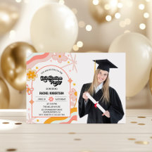Retro Groovy Hippie Bloem Foto Afstuderen
