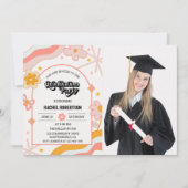 Retro Groovy Hippie Bloem Foto Afstuderen Kaart (Voorkant)