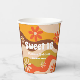 Retro Groovy Hippie Bloem Zoet 16 Papieren Bekers