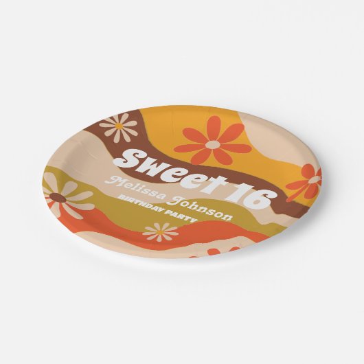 Retro Groovy Hippie Bloem Zoet 16 Papieren Bordje (Gekanteld)