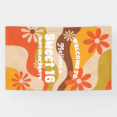 Retro Groovy Hippie Bloem Zoet 16 Verjaardag Spandoek (Horizontaal)