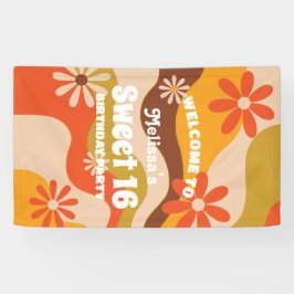 Retro Groovy Hippie Bloem Zoet 16 Verjaardag Spandoek