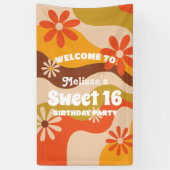 Retro Groovy Hippie Bloem Zoet 16 Verjaardag Spandoek (Verticaal)