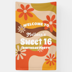 Retro Groovy Hippie Bloem Zoet 16 Verjaardag Spandoek
