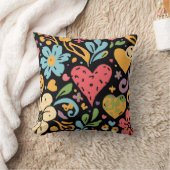 Retro Groovy Hippie Bloemen en Harten Kussen (Deken)