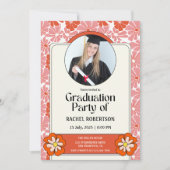 Retro Groovy Hippie Bloemen Foto Afstuderen Kaart (Voorkant)