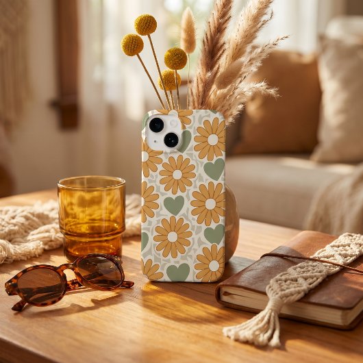 Retro Groovy Hippie Bloemen & Harten Custom Moeder Case-Mate iPhone Case