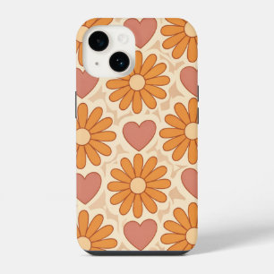 Retro Groovy Hippie Bloemen & Harten Custom Moeder iPhone 14 Hoesje