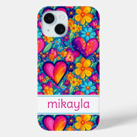 Retro Groovy Hippie Bloemen Harten Persoonlijk Case-Mate iPhone Case (Achterkant)