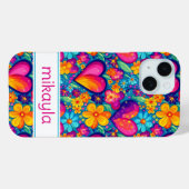 Retro Groovy Hippie Bloemen Harten Persoonlijk Case-Mate iPhone Case (Achterkant (horizontaal))