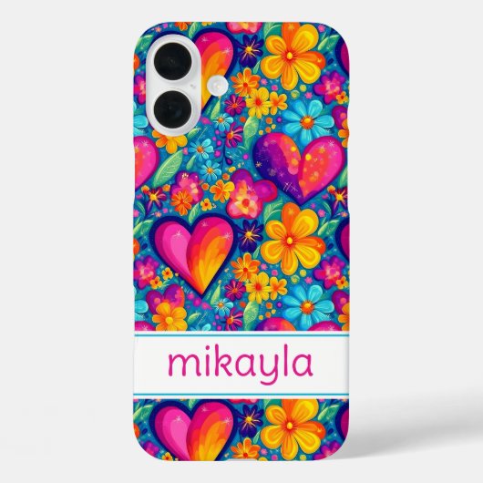 Retro Groovy Hippie Bloemen Harten Persoonlijk Case-Mate iPhone Case (Achterkant)