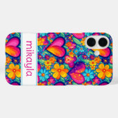 Retro Groovy Hippie Bloemen Harten Persoonlijk Case-Mate iPhone Case (Achterkant (horizontaal))
