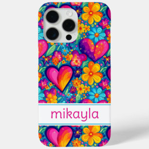 Retro Groovy Hippie Bloemen Harten Persoonlijk iPhone 15 Pro Max Hoesje