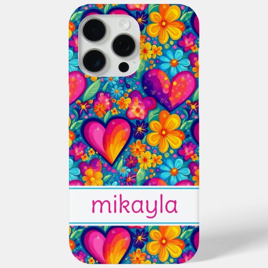 Retro Groovy Hippie Bloemen Harten Persoonlijk Case-Mate iPhone Case (Achterkant)