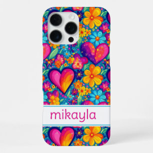 Retro Groovy Hippie Bloemen Harten Persoonlijk iPhone 16 Pro Max Hoesje