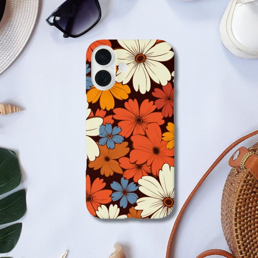 Retro Groovy Hippie Bloemen Rood Blauw Wit Geel Case-Mate iPhone Case
