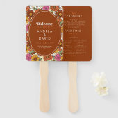 Retro Groovy Hippie Daisy Floral Terracotta 70s Handwaaier (Voorkant en achterkant)