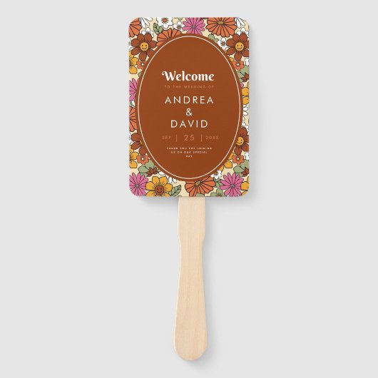 Retro Groovy Hippie Daisy Floral Terracotta 70s Handwaaier (Voorkant)