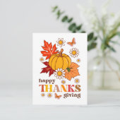 Retro Groovy Hippie Daisy Pumpkin Thanksgiving Briefkaart (Staand voorkant)